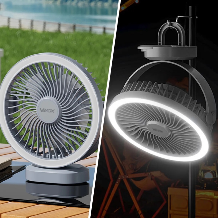 LED Nabíjecí stolní ventilátor s LED osvětlením LED/3W/5V USB 2400 mAh šedá