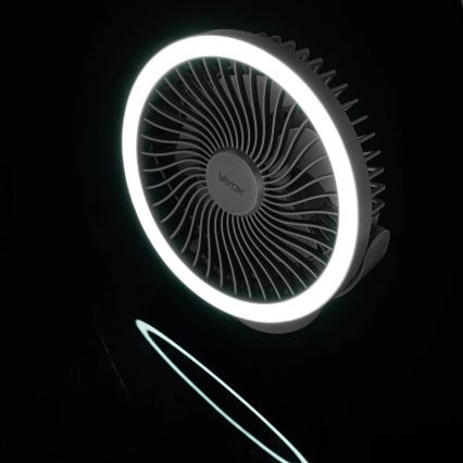 LED Nabíjecí stolní ventilátor s LED osvětlením LED/3W/5V USB 2400 mAh šedá