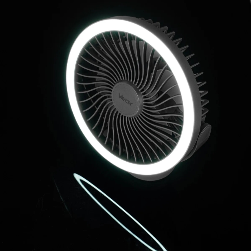 LED Nabíjecí stolní ventilátor s LED osvětlením LED/3W/5V USB 2400 mAh šedá