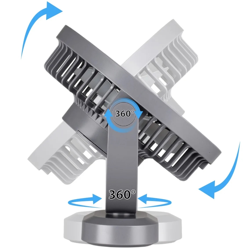 LED Nabíjecí stolní ventilátor s LED osvětlením LED/3W/5V USB 2400 mAh šedá
