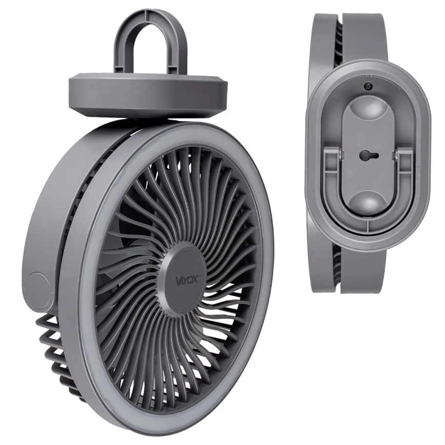 LED Nabíjecí stolní ventilátor s LED osvětlením LED/3W/5V USB 2400 mAh šedá