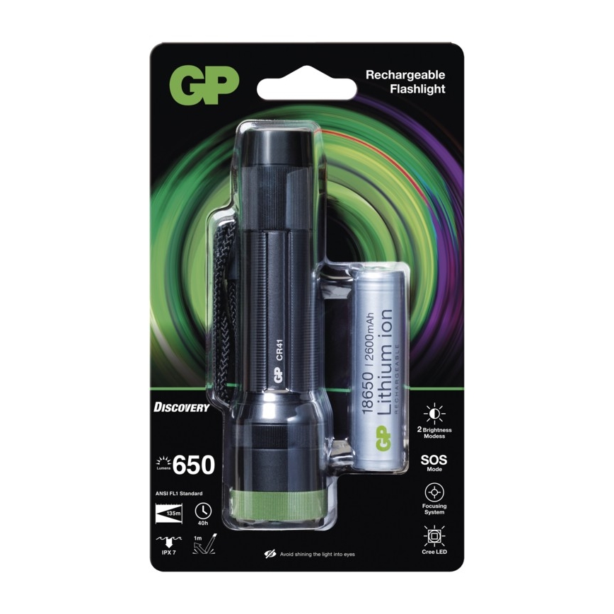 LED nabíjecí svítilna GP DISCOVERY CR41 LED/Li-lon 3,7V IPX7