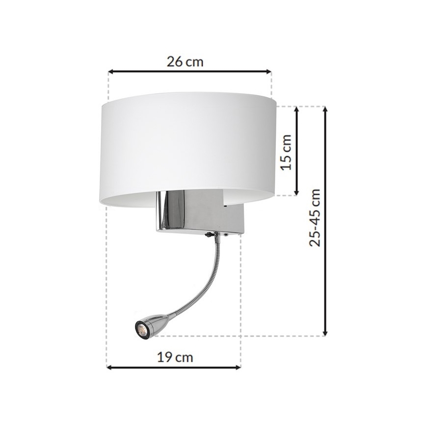 LED Nástěnná lampa CASINO 1xE27/60W/230V + LED/1W/230V bílá