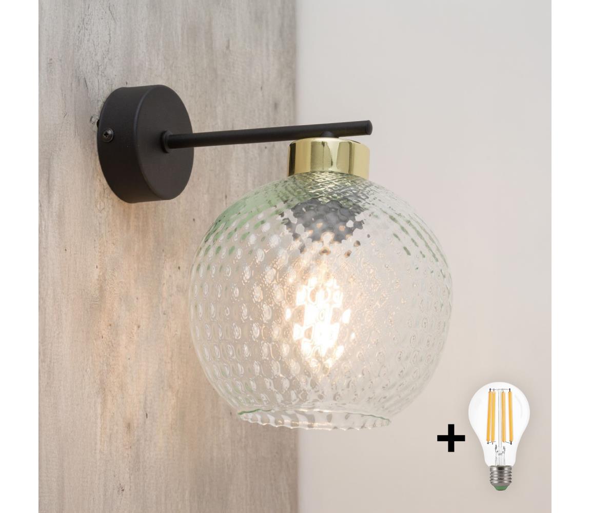 LED Nástěnná lampa DEVON 1xE27/15W/230V 4629 Černá,Čirá – Alasans