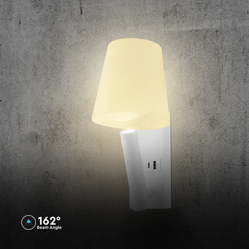 LED Nástěnná lampa s USB portem LED/2W/230V 3000K bílá