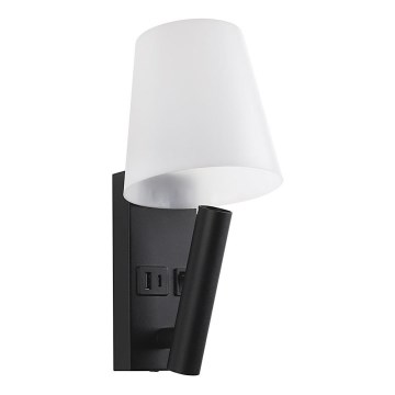 LED Nástěnná lampa s USB portem LED/2W/230V 3000K černá/bílá