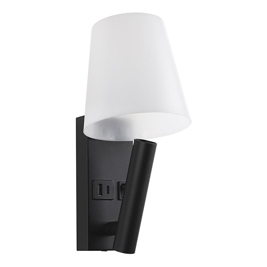 LED Nástěnná lampa s USB portem LED/2W/230V 3000K černá/bílá