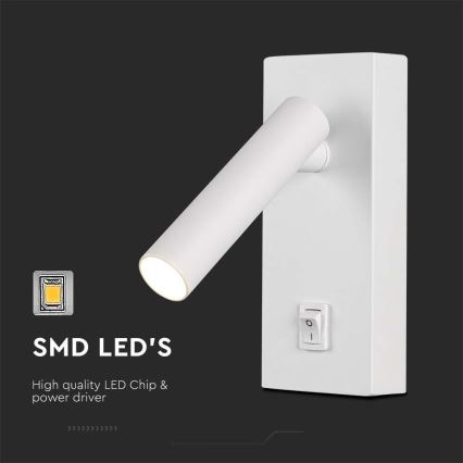 LED Nástěnné bodové svítidlo s vypínačem LED/2W/230V 3000K bílá