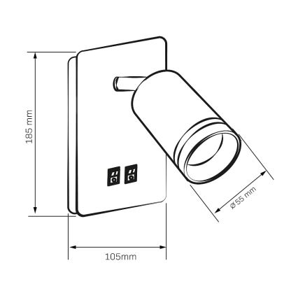 LED Nástěnné bodové svítidlo PARIS 1xGU10/10W/230V + LED/6W/230V černá