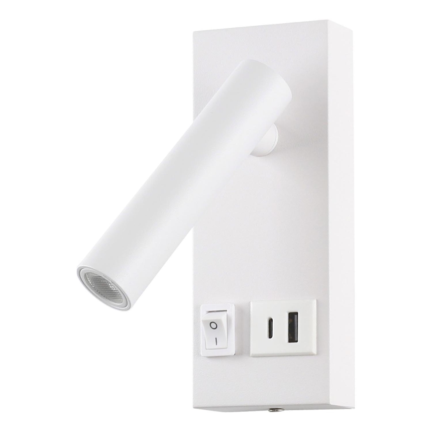 LED Nástěnné bodové svítidlo s USB CHARGE LED/2W/230V bílá