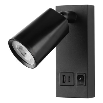 LED Nástěnné bodové svítidlo s USB CHARGE LED/5W/230V černá