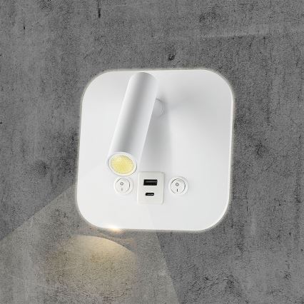 LED Nástěnné bodové svítidlo s USB portem LED/8W/230V 3000K bílá