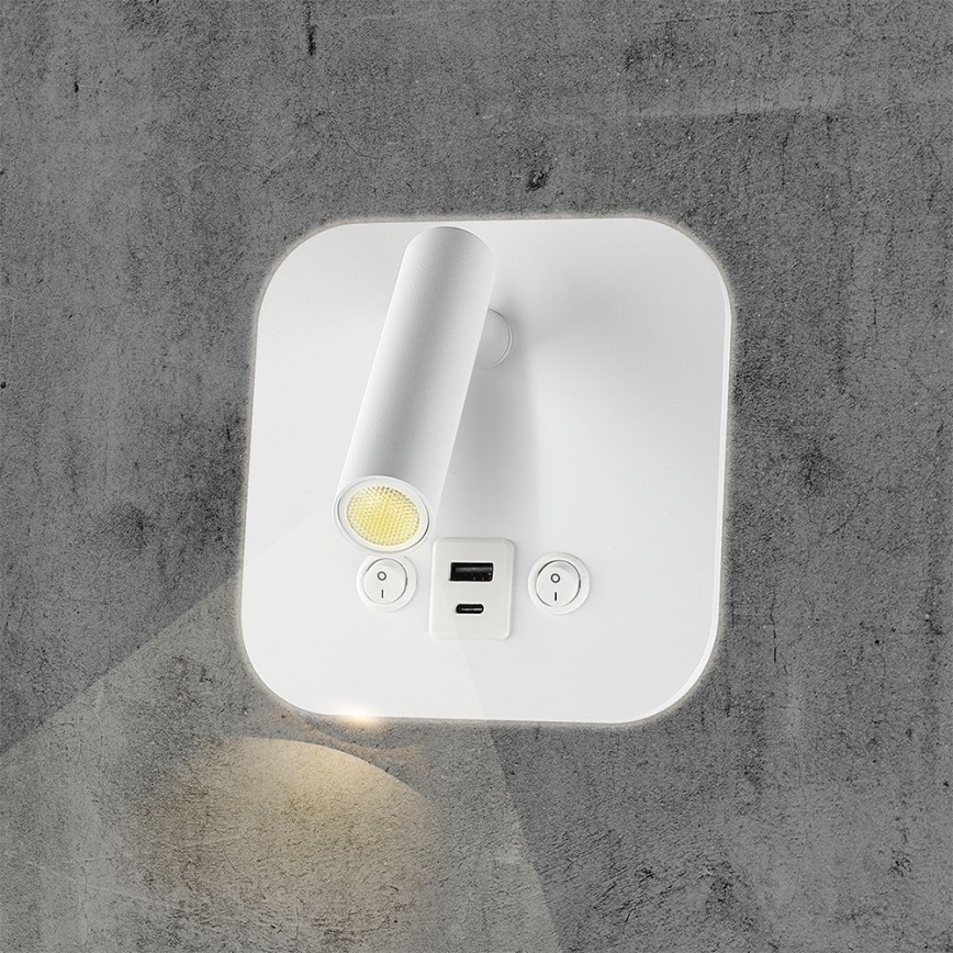 LED Nástěnné bodové svítidlo s USB portem LED/8W/230V 3000K bílá