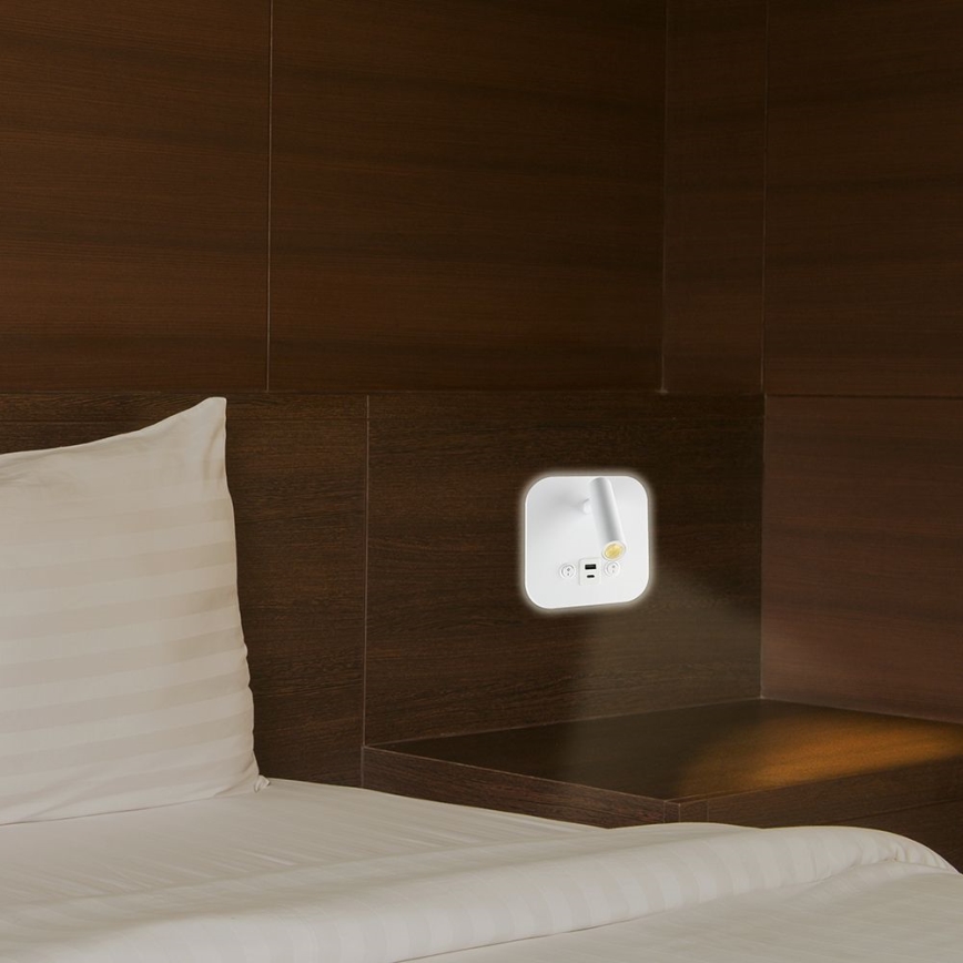 LED Nástěnné bodové svítidlo s USB portem LED/8W/230V 3000K bílá