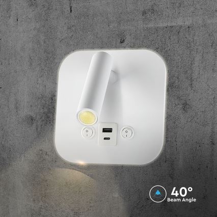 LED Nástěnné bodové svítidlo s USB portem LED/8W/230V 3000K bílá