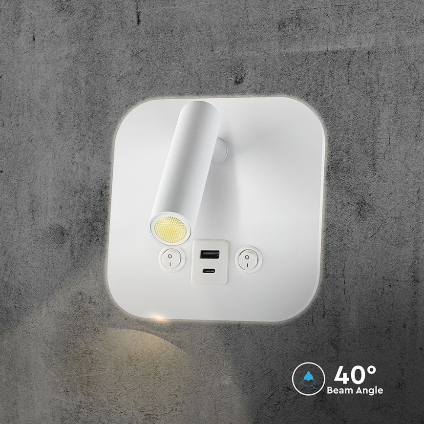 LED Nástěnné bodové svítidlo s USB portem LED/8W/230V 3000K bílá