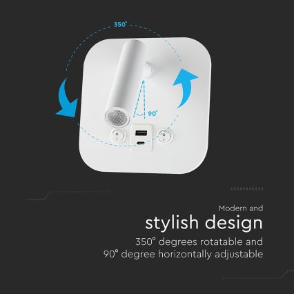 LED Nástěnné bodové svítidlo s USB portem LED/8W/230V 3000K bílá
