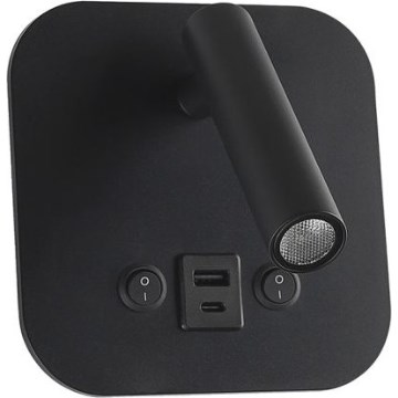 LED Nástěnné bodové svítidlo s USB portem LED/8W/230V 3000K černá