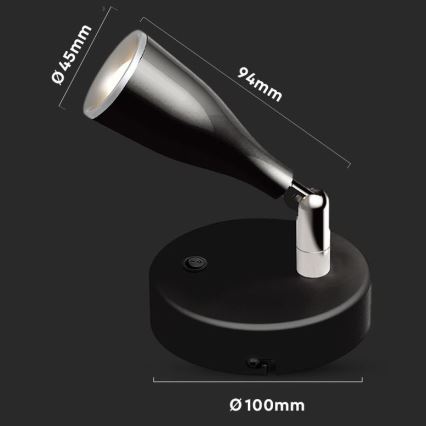 LED Nástěnné bodové svítidlo s vypínačem LED/4,5W/230V 3000K černá