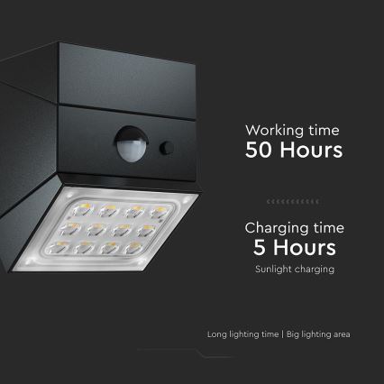 LED Nástěnné solární svítidlo se senzorem LED/2,5W/3,7V 3000/4000/6000K IP65 1200 mAh černá