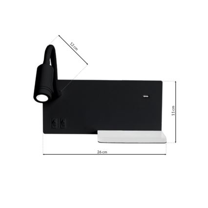 LED Nástěnné svítidlo SHELF 1xLED/4W+1xLED/5W+1xLED/2W/230V černá