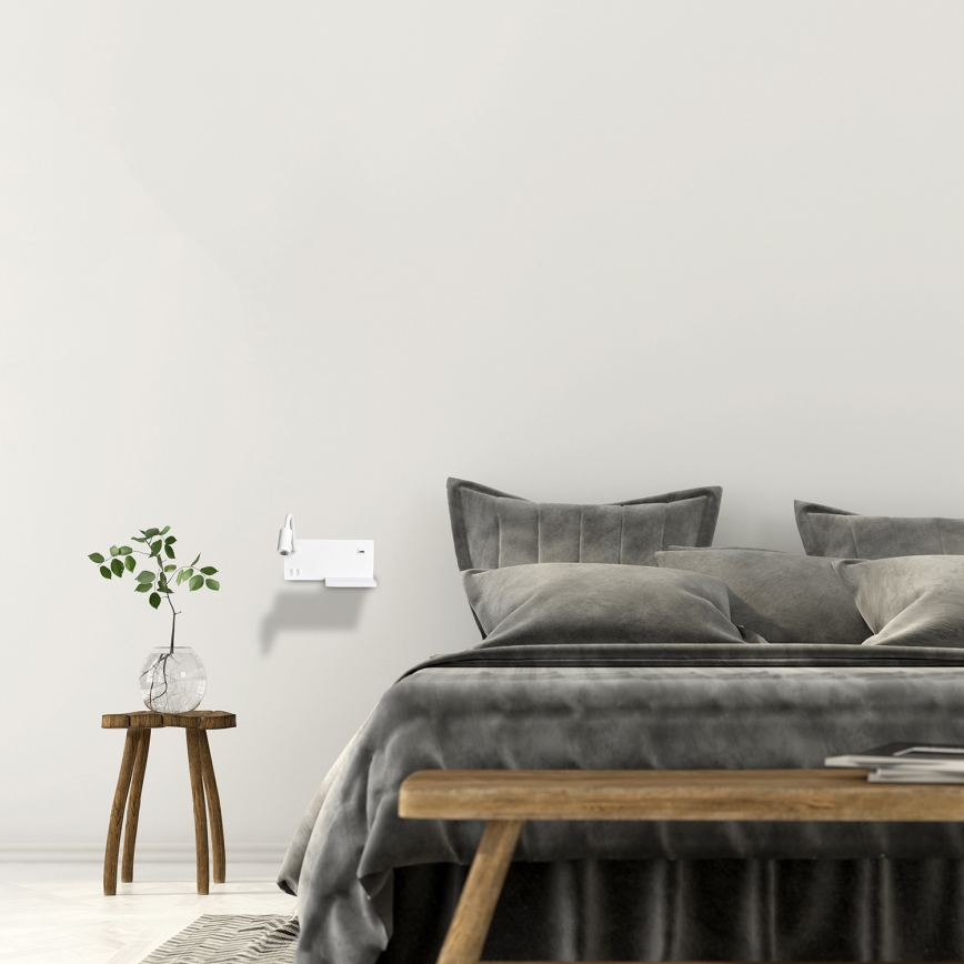 LED Nástěnné svítidlo SHELF 1xLED/4W+1xLED/5W+1xLED/2W/230V + USB port bílá