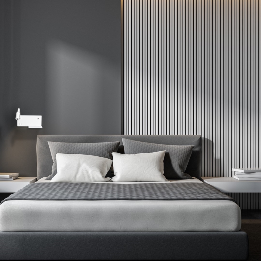 LED Nástěnné svítidlo SHELF LED/4W+LED/5W+LED/2W/230V + USB port bílá