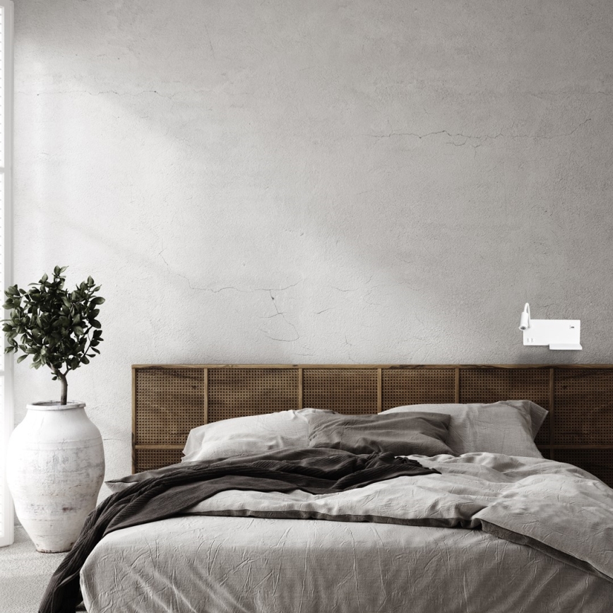 LED Nástěnné svítidlo SHELF LED/4W+LED/5W+LED/2W/230V + USB port bílá