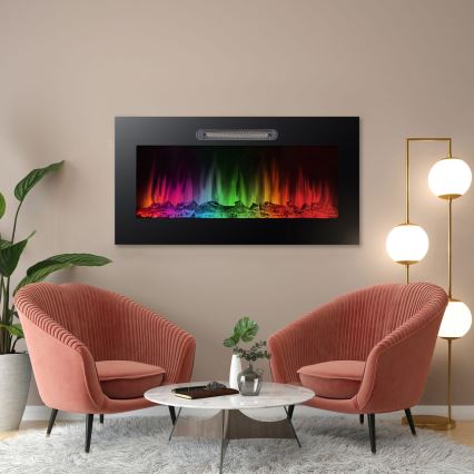 LED Nástěnný elektrický krb s topením LED/2000W/230V 48x91 cm + dálkové ovládání