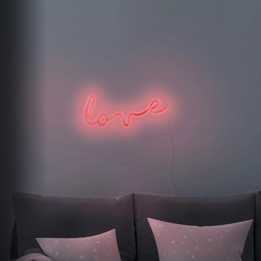 LED Neonová nástěnná dekorace LOVE LED/3W/3xAA USB červená