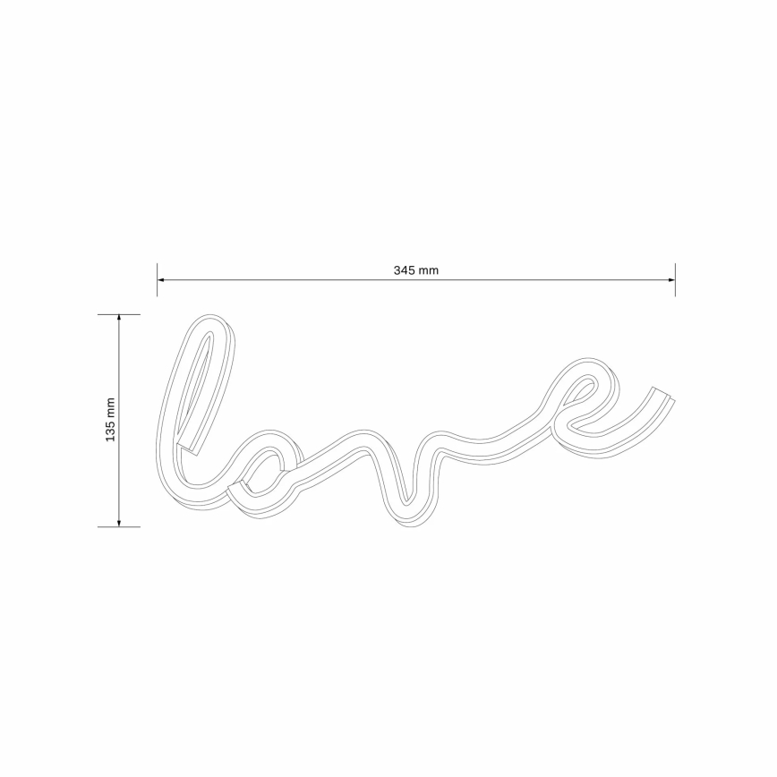 LED Neonová nástěnná dekorace LOVE LED/3W/3xAA USB červená