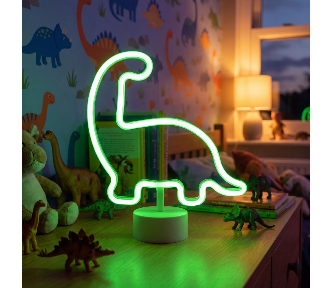 LED Neonová stolní dekorace LED/2W/3xAA USB dinosaur 43996E Bílá – Alasans