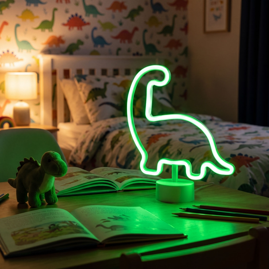 LED Neonová stolní dekorace LED/2W/3xAA USB dinosaur