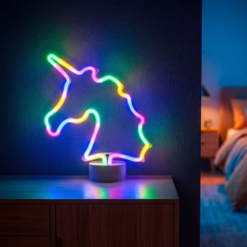 LED Neonová stolní dekorace LED/2W/3xAA USB jednorožec