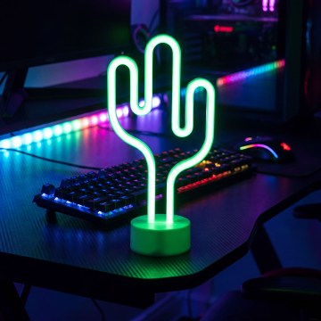 LED Neonová stolní dekorace LED/2W/3xAA USB kaktus