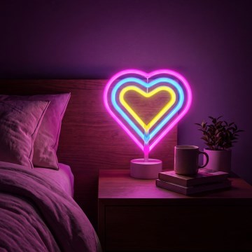 LED Neonová stolní dekorace LED/2W/3xAA USB srdce