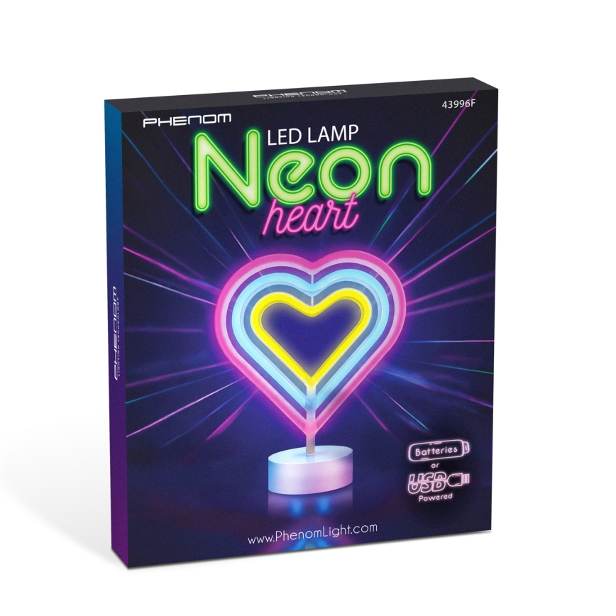 LED Neonová stolní dekorace LED/2W/3xAA USB srdce