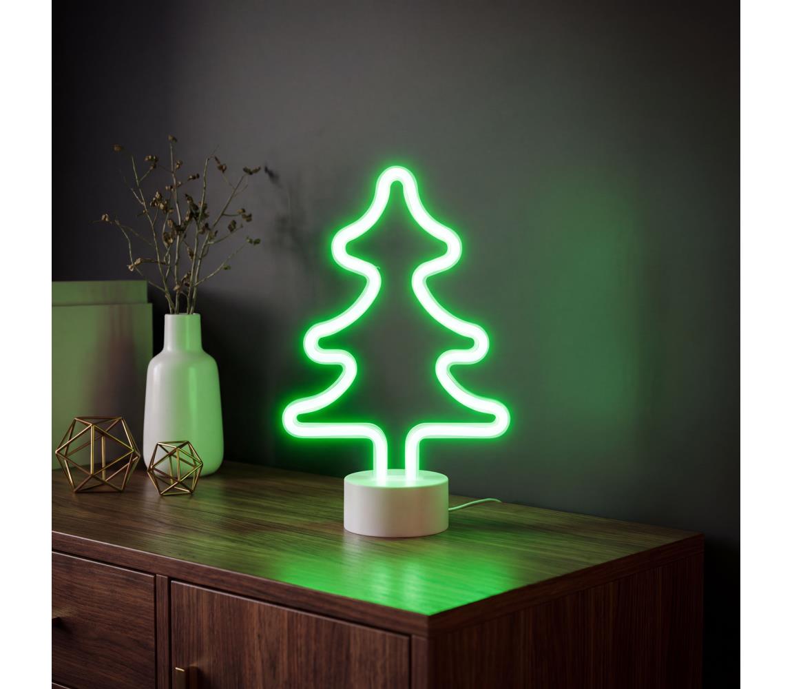 LED Neonová stolní dekorace LED/2W/3xAA USB strom 43996D Bílá – Alasans