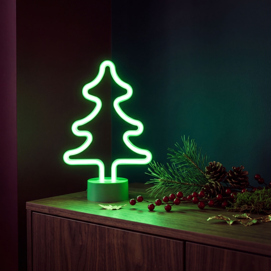LED Neonová stolní dekorace LED/2W/3xAA USB strom