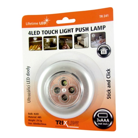 LED Noční dotykové světlo 4xLED/0,2W/3xAAA stříbrná