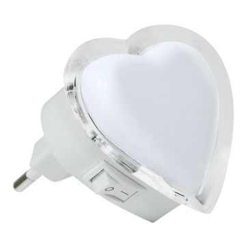 LED Noční světlo do zásuvky 0,4W/230V bílé srdce