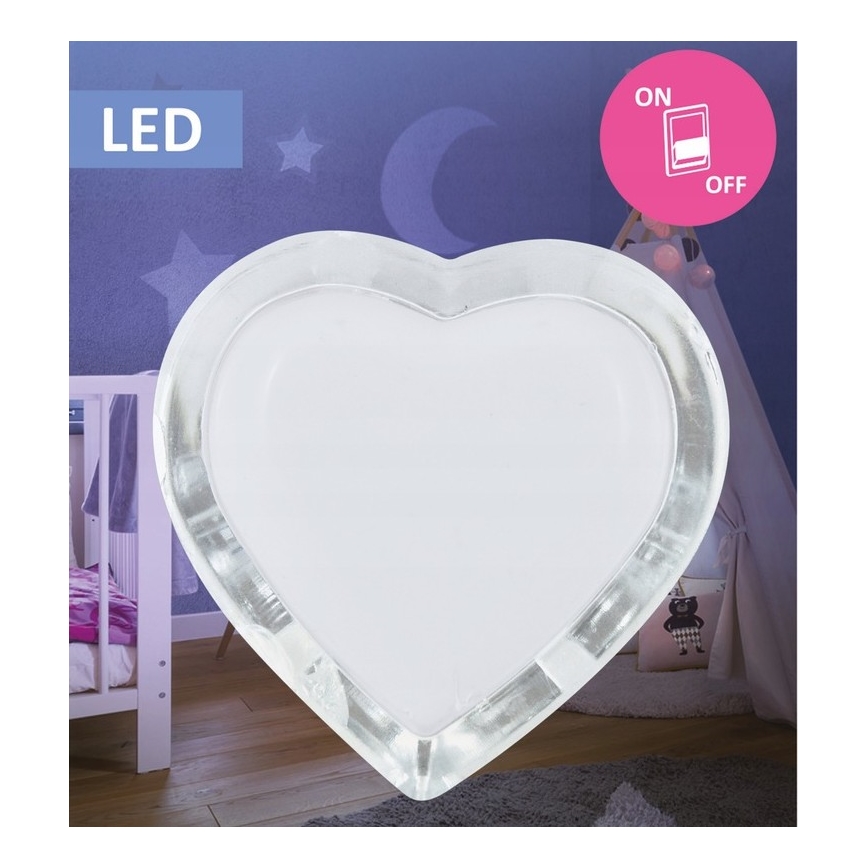 LED Noční světlo do zásuvky 0,4W/230V bílé srdce