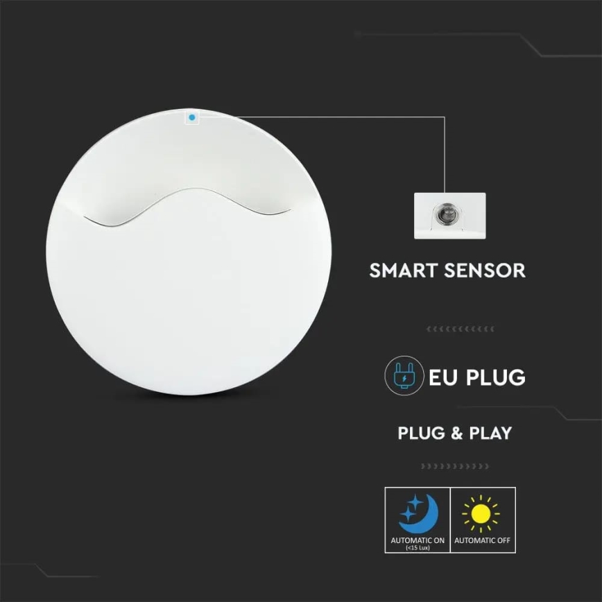 LED Noční světlo se senzorem SAMSUNG CHIP LED/0,5W/230V 60mm 3000K kulatý