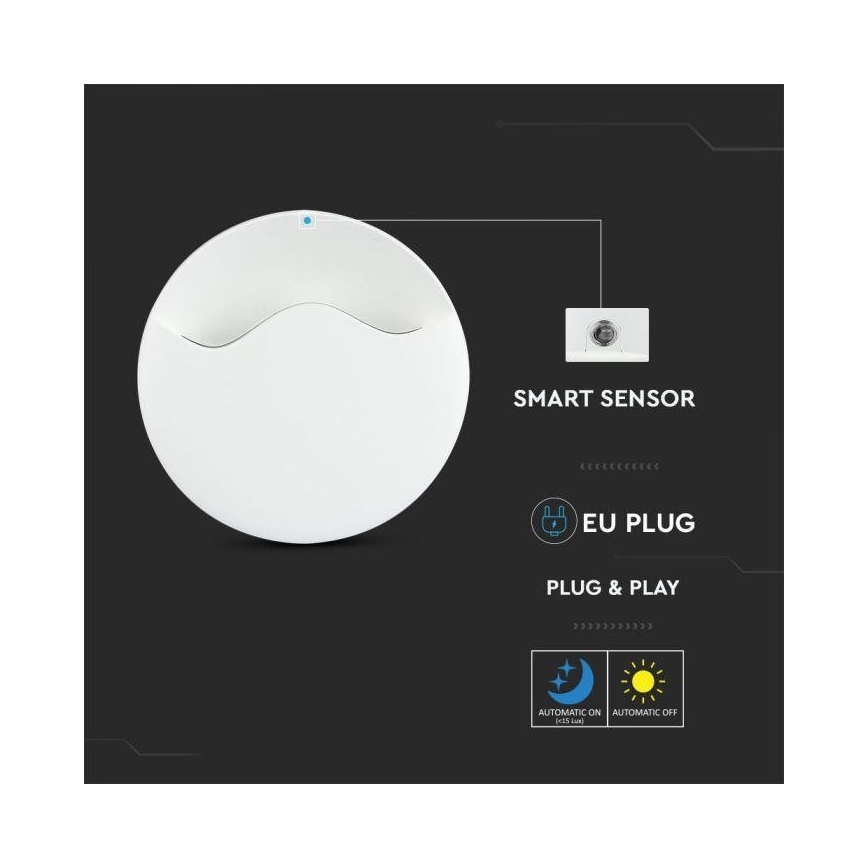LED Noční světlo se senzorem SAMSUNG CHIP LED/0,5W/230V 60mm 4000K kulatý