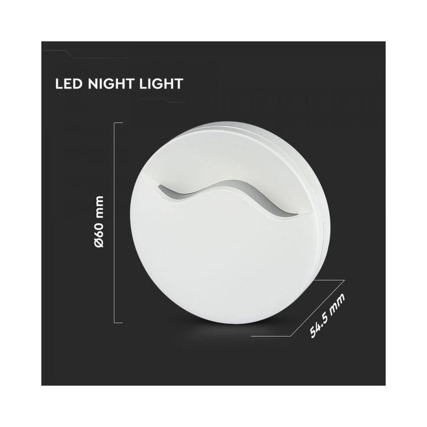 LED Noční světlo se senzorem SAMSUNG CHIP LED/0,5W/230V 60mm 4000K kulatý