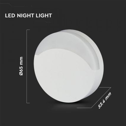 LED Noční světlo se senzorem SAMSUNG CHIP LED/0,5W/230V 65mm 3000K kulatý