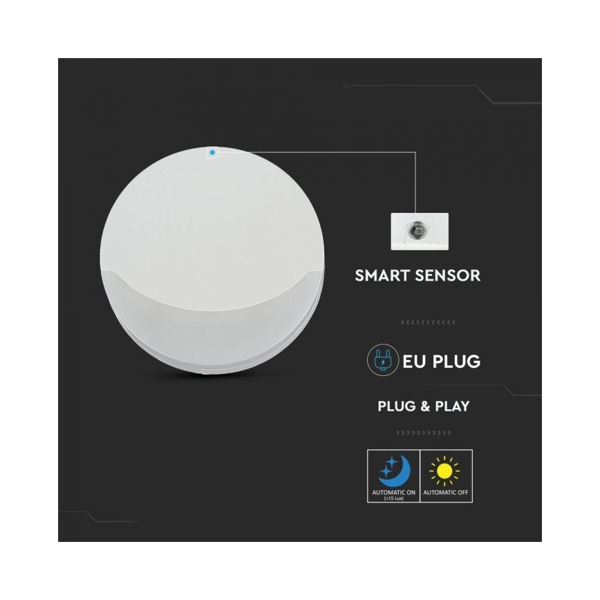 LED Noční světlo se senzorem SAMSUNG CHIP LED/0,5W/230V 65mm 4000K kulatý