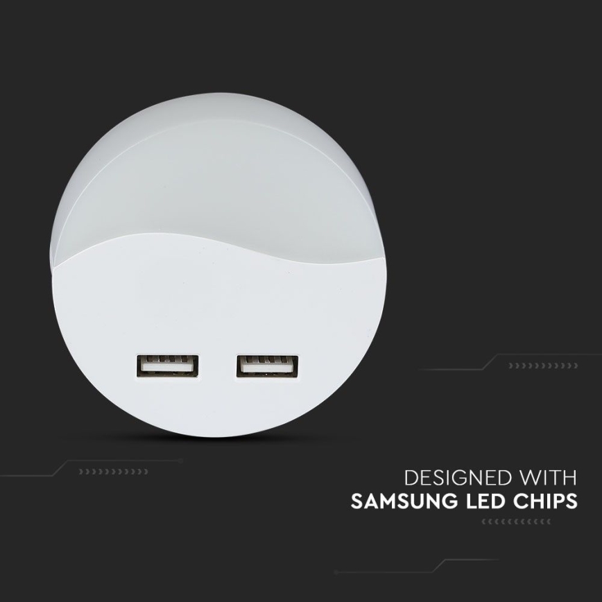 LED Noční světlo se senzorem soumraku do zásuvky 2xUSB LED/0,45W/230V 3000K