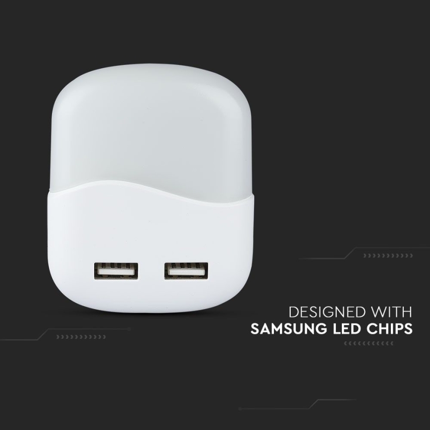 LED Noční světlo se senzorem soumraku do zásuvky 2xUSB LED/0,45W/230V 3000K