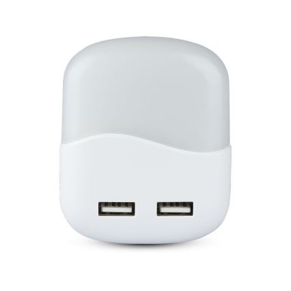 LED Noční světlo se senzorem soumraku do zásuvky 2xUSB LED/0,45W/230V 4000K